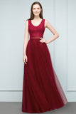 Looking for Prom Dresses,Evening Dresses in Tulle,Lace, A-line style, and Gorgeous Lace work  MISSHOW has all covered on this elegant Lace Top Burgundy A-line Scoop Long Sleevless Tulle Prom Dresses.