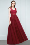 Looking for Prom Dresses,Evening Dresses in Tulle,Lace, A-line style, and Gorgeous Lace work  MISSHOW has all covered on this elegant Lace Top Burgundy A-line Scoop Long Sleevless Tulle Prom Dresses.