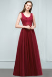 Looking for Prom Dresses,Evening Dresses in Tulle,Lace, A-line style, and Gorgeous Lace work  MISSHOW has all covered on this elegant Lace Top Burgundy A-line Scoop Long Sleevless Tulle Prom Dresses.