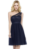 Lace Top Chiffon A-line Short Scoop Bridesmaid Dresses