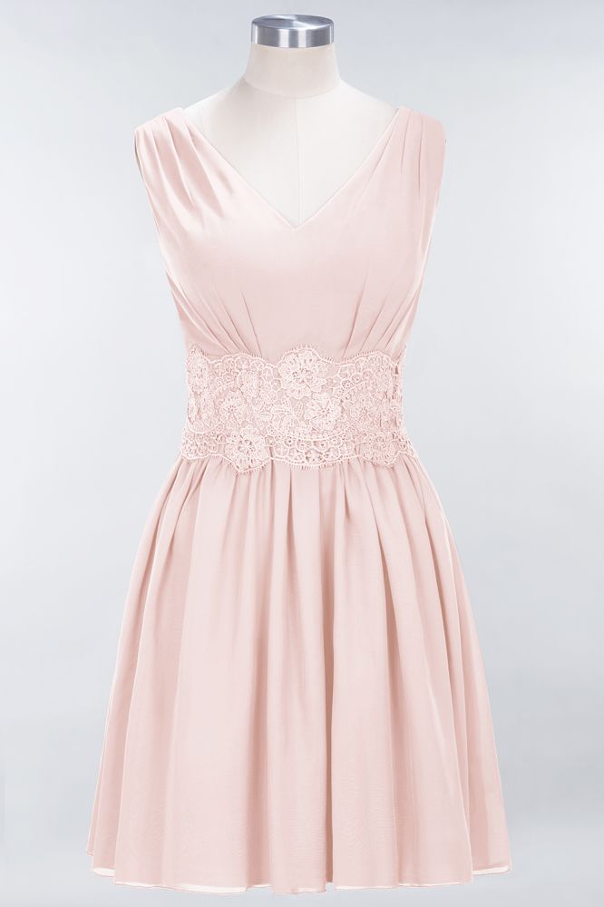 MISSHOW offers Lace V-Neck Sleeveless Mini Bridesmaid Dresses A-line Chiffon Homecoming Dress at a good price from Misshow
