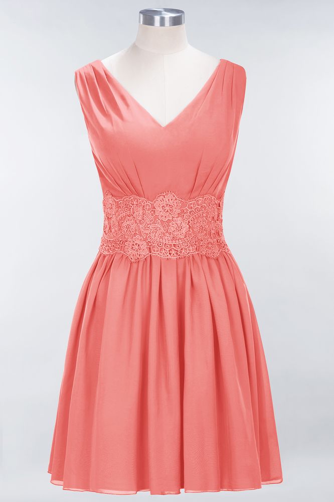 MISSHOW offers Lace V-Neck Sleeveless Mini Bridesmaid Dresses A-line Chiffon Homecoming Dress at a good price from Misshow
