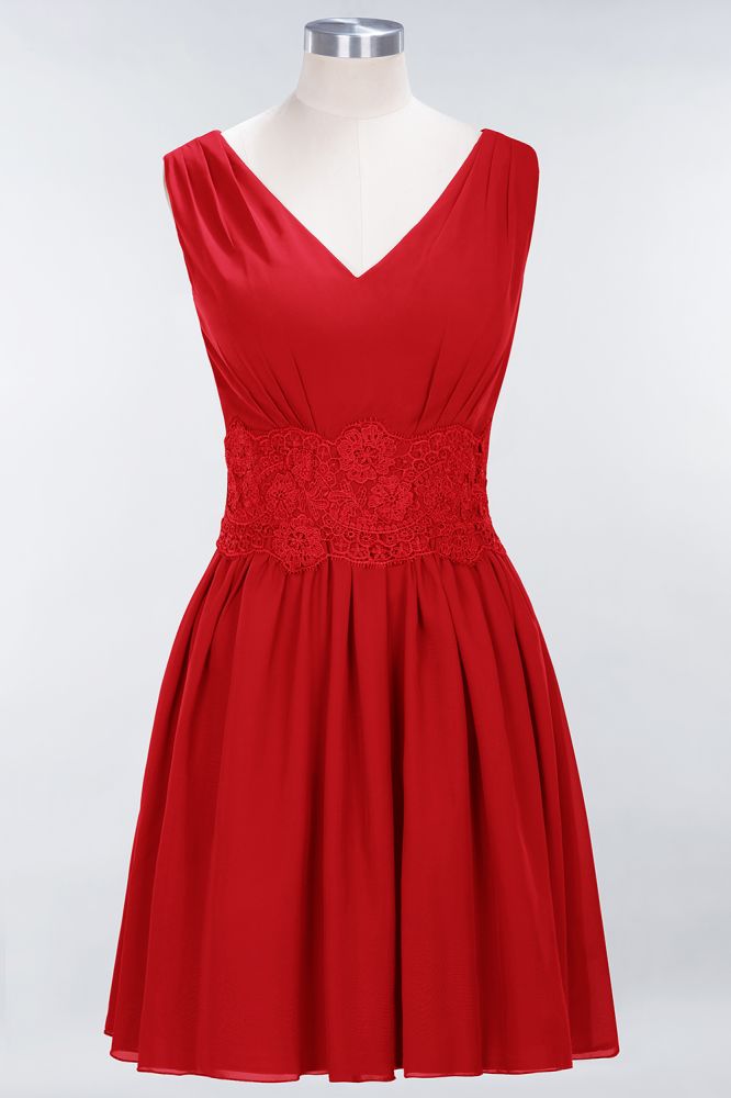 MISSHOW offers Lace V-Neck Sleeveless Mini Bridesmaid Dresses A-line Chiffon Homecoming Dress at a good price from Misshow