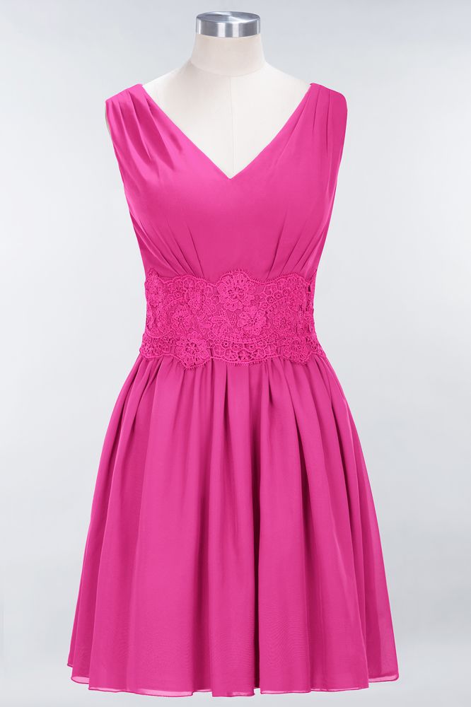 MISSHOW offers Lace V-Neck Sleeveless Mini Bridesmaid Dresses A-line Chiffon Homecoming Dress at a good price from Misshow