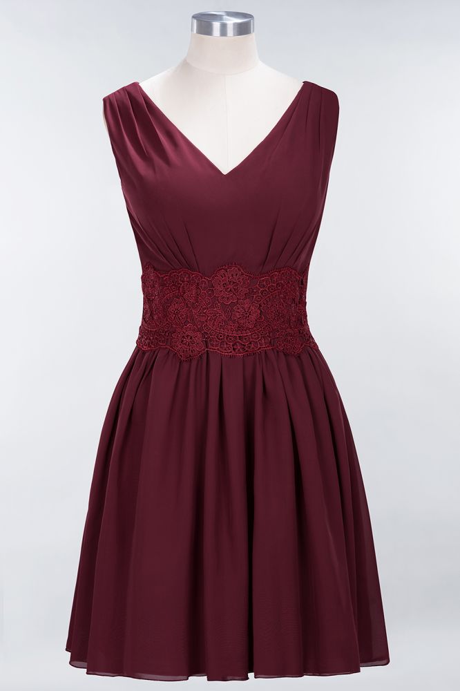 MISSHOW offers Lace V-Neck Sleeveless Mini Bridesmaid Dresses A-line Chiffon Homecoming Dress at a good price from Misshow