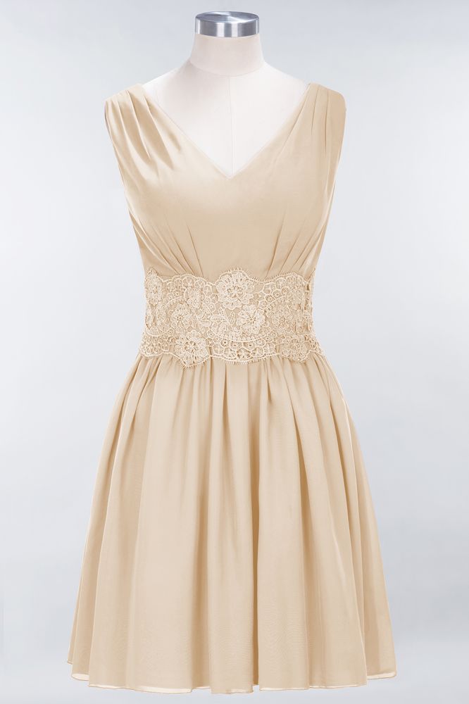 MISSHOW offers Lace V-Neck Sleeveless Mini Bridesmaid Dresses A-line Chiffon Homecoming Dress at a good price from Misshow