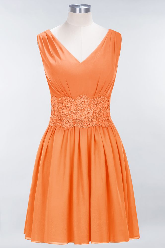 MISSHOW offers Lace V-Neck Sleeveless Mini Bridesmaid Dresses A-line Chiffon Homecoming Dress at a good price from Misshow
