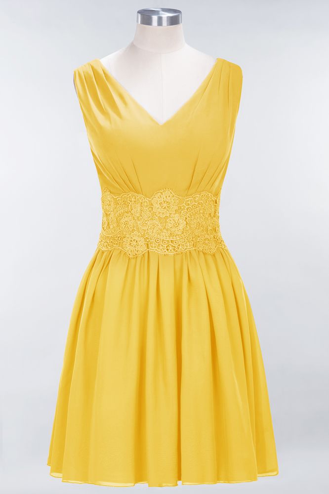 MISSHOW offers Lace V-Neck Sleeveless Mini Bridesmaid Dresses A-line Chiffon Homecoming Dress at a good price from Misshow