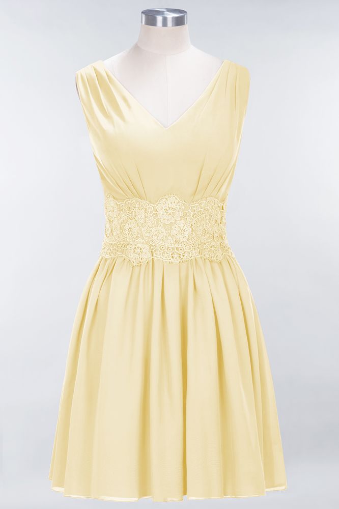 MISSHOW offers Lace V-Neck Sleeveless Mini Bridesmaid Dresses A-line Chiffon Homecoming Dress at a good price from Misshow