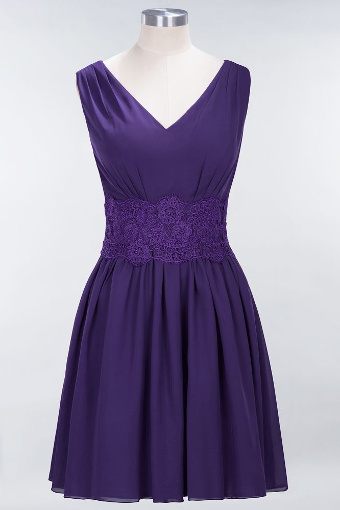 MISSHOW offers Lace V-Neck Sleeveless Mini Bridesmaid Dresses A-line Chiffon Homecoming Dress at a good price from Misshow