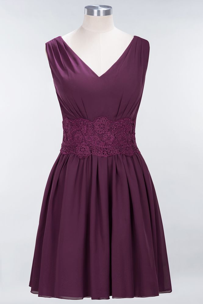 MISSHOW offers Lace V-Neck Sleeveless Mini Bridesmaid Dresses A-line Chiffon Homecoming Dress at a good price from Misshow