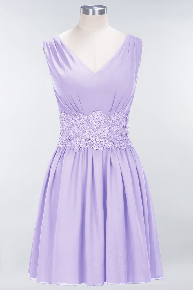 MISSHOW offers Lace V-Neck Sleeveless Mini Bridesmaid Dresses A-line Chiffon Homecoming Dress at a good price from Misshow