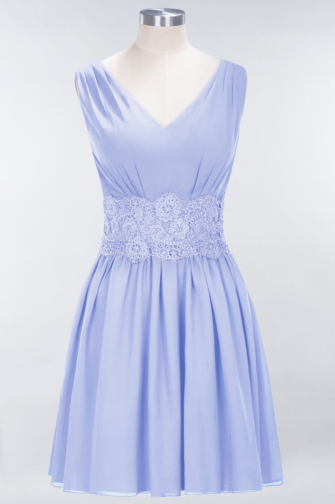 MISSHOW offers Lace V-Neck Sleeveless Mini Bridesmaid Dresses A-line Chiffon Homecoming Dress at a good price from Misshow
