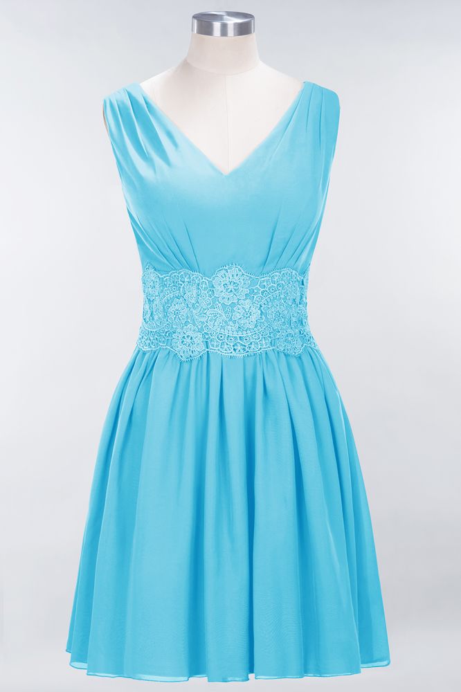 MISSHOW offers Lace V-Neck Sleeveless Mini Bridesmaid Dresses A-line Chiffon Homecoming Dress at a good price from Misshow