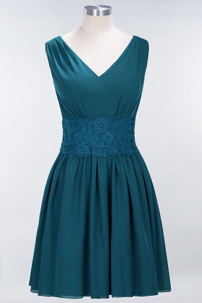 MISSHOW offers Lace V-Neck Sleeveless Mini Bridesmaid Dresses A-line Chiffon Homecoming Dress at a good price from Misshow