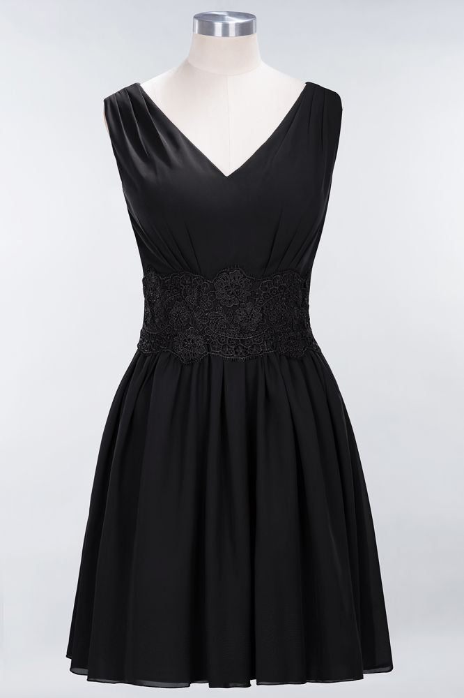 MISSHOW offers Lace V-Neck Sleeveless Mini Bridesmaid Dresses A-line Chiffon Homecoming Dress at a good price from Misshow