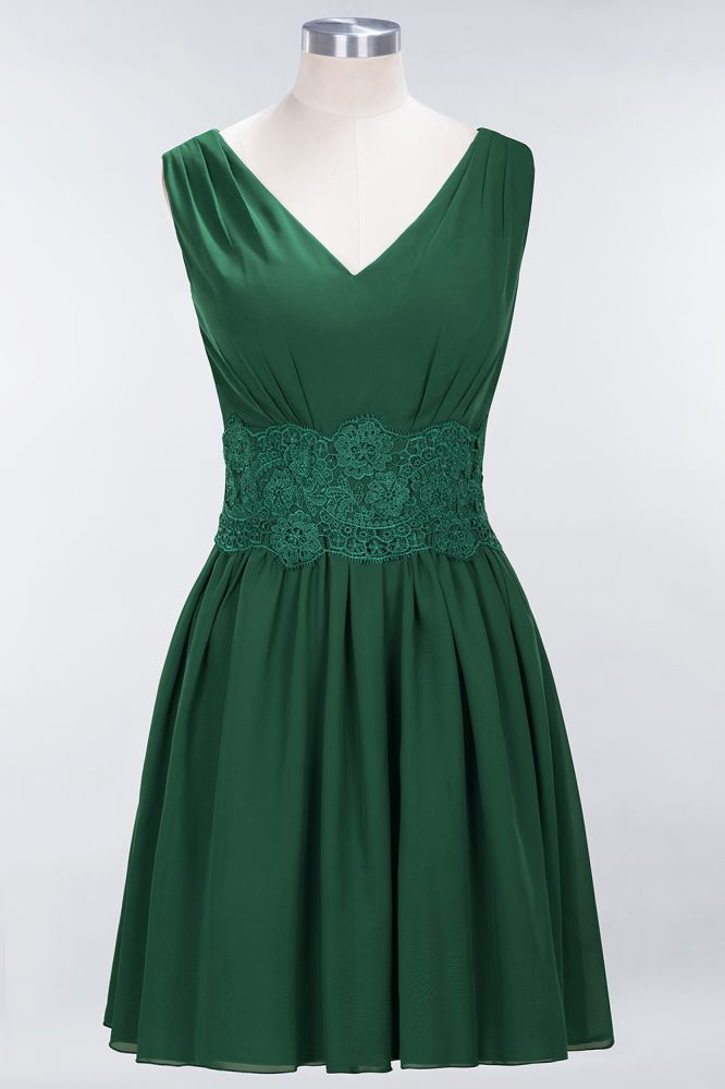 MISSHOW offers Lace V-Neck Sleeveless Mini Bridesmaid Dresses A-line Chiffon Homecoming Dress at a good price from Misshow