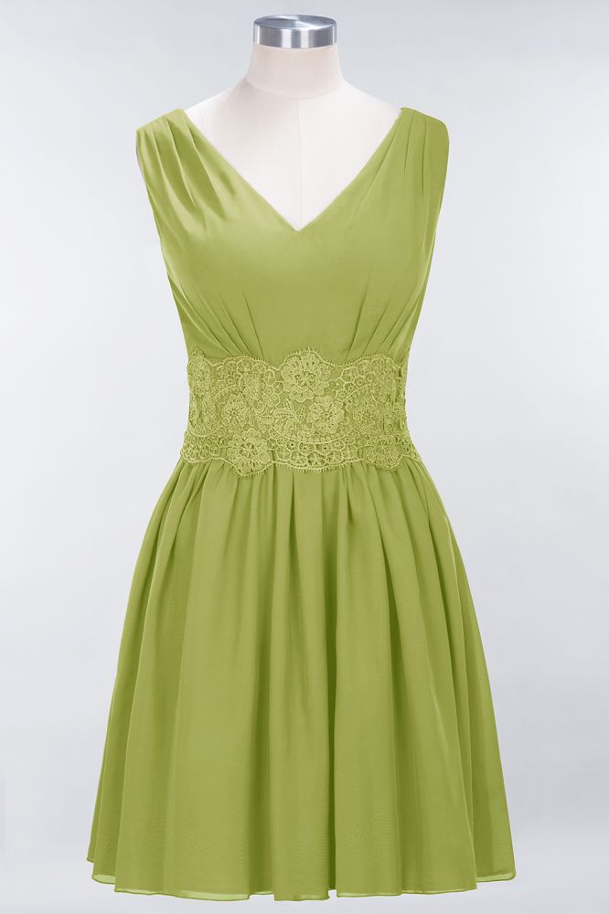 MISSHOW offers Lace V-Neck Sleeveless Mini Bridesmaid Dresses A-line Chiffon Homecoming Dress at a good price from Misshow