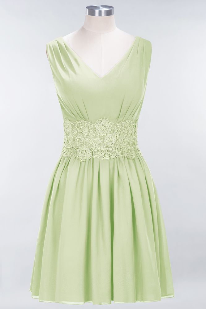 MISSHOW offers Lace V-Neck Sleeveless Mini Bridesmaid Dresses A-line Chiffon Homecoming Dress at a good price from Misshow