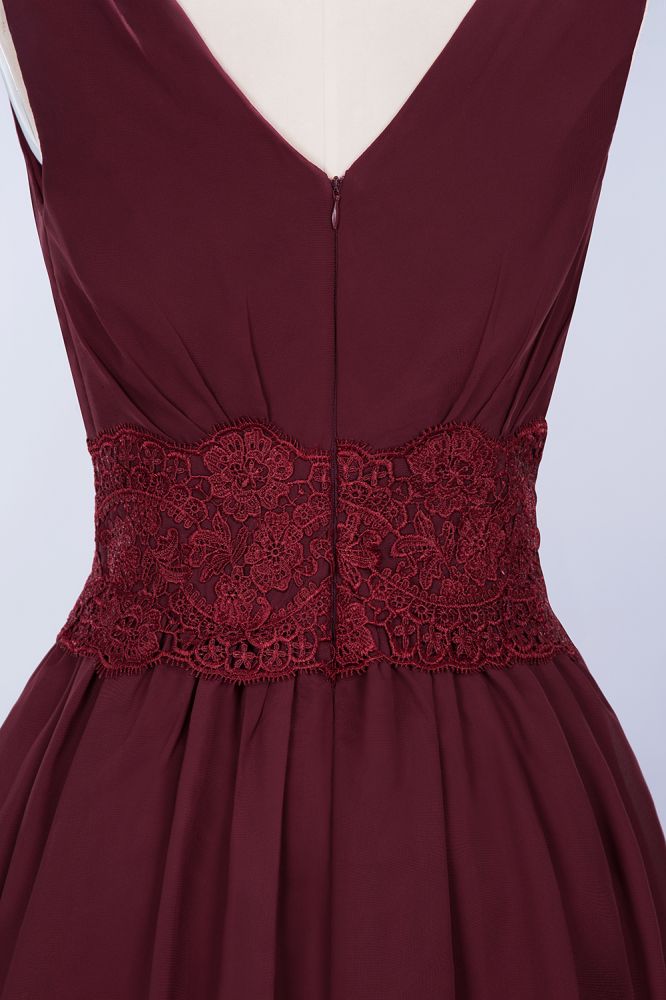 MISSHOW offers Lace V-Neck Sleeveless Mini Bridesmaid Dresses A-line Chiffon Homecoming Dress at a good price from Misshow
