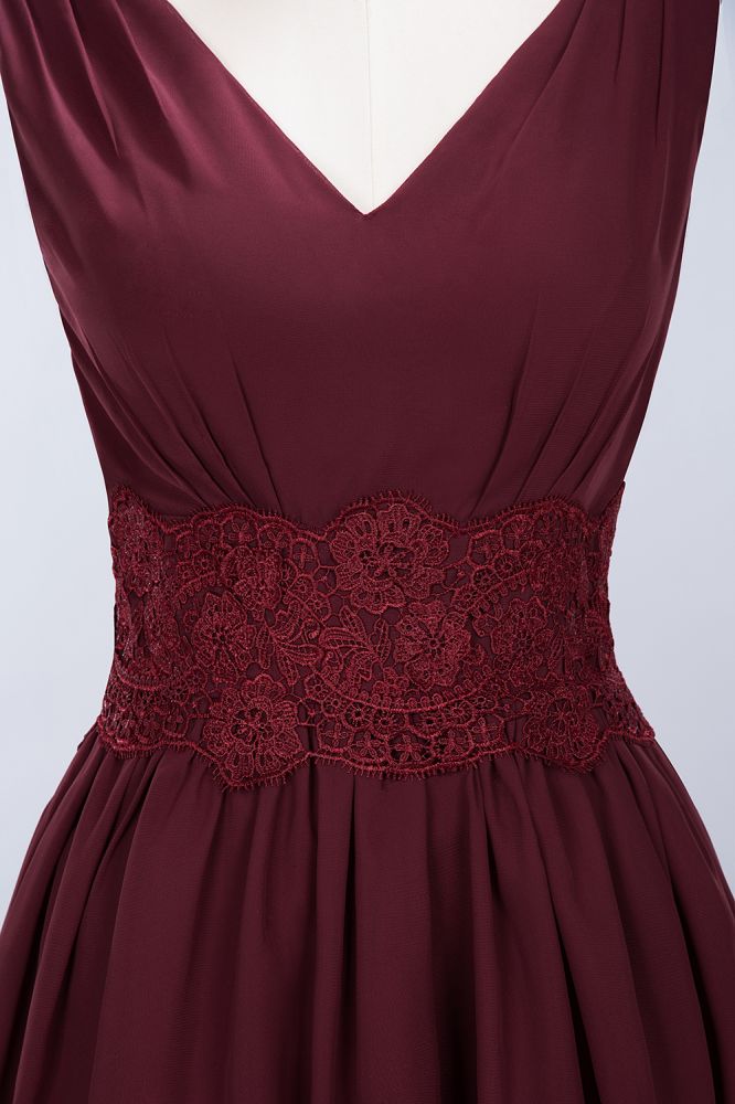 MISSHOW offers Lace V-Neck Sleeveless Mini Bridesmaid Dresses A-line Chiffon Homecoming Dress at a good price from Misshow