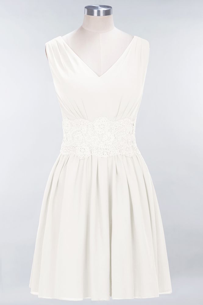 MISSHOW offers Lace V-Neck Sleeveless Mini Bridesmaid Dresses A-line Chiffon Homecoming Dress at a good price from Misshow