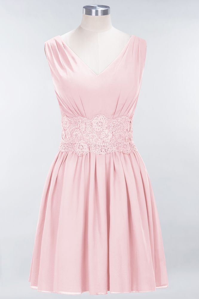 MISSHOW offers Lace V-Neck Sleeveless Mini Bridesmaid Dresses A-line Chiffon Homecoming Dress at a good price from Misshow