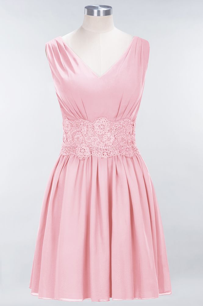 MISSHOW offers Lace V-Neck Sleeveless Mini Bridesmaid Dresses A-line Chiffon Homecoming Dress at a good price from Misshow