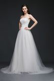 This elegant Strapless Tulle wedding dress with Lace could be custom made in plus size for curvy women. Plus size Sleeveless A-line bridal gowns are classic yet cheap.