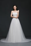 Lace White A-line Strapless Tulle Wedding Dress