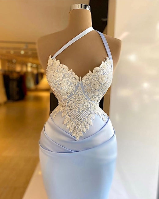 Lavender Long Sleeveless Sexy lace Mermaid Prom Evening Dresses-misshow.com