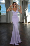 Lavender Spaghetti Straps Mermaid Evening Dresses Long Simple Glitter Prom Dresses