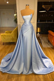 Light Blue A-line Sleeveless Evening Dresses Long Simple Prom Dresses-misshow.com
