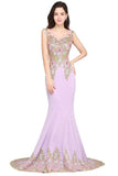 Lilac Sexy Mermaid Sweep Train Evening Dresses with Appliques