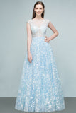 Looking for Prom Dresses in Tulle, A-line style, and Gorgeous Appliques work  MISSHOW has all covered on this elegant Long Appliqued Tulle A-line Cap Sleeves Prom Dresses.