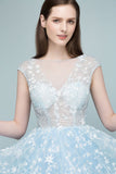 Looking for Prom Dresses in Tulle, A-line style, and Gorgeous Appliques work  MISSHOW has all covered on this elegant Long Appliqued Tulle A-line Cap Sleeves Prom Dresses.