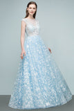 Long Appliqued Tulle A-line Cap Sleeves Prom Dresses