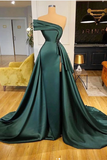 Long Dark Green Satin Prom Dresses Elegant Split Evening Gowns