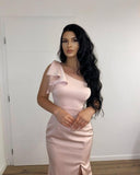 Long Pink Simple One Shoulder Split Mermaid Prom Dress-misshow.com