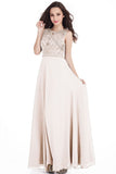 Long Sheath Jewel  Floor Length  Chiffon Crystals Prom Dresses