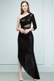 MISSHOW offers Long Sheath Sequined One-shoulder Prom Dresses with One-sleeve at a cheap price from Black, Sequined to Column Floor-length hem. Stunning yet affordable 3/4-Length Sleeves Prom Dresses.