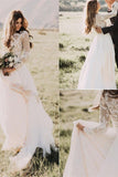Long Sleeves Applique Tulle Scoop Wedding Dress-misshow.com