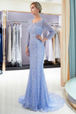 Long Sleeves Floor Length Sequins Formal Party Dresses