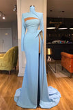 Long Sleeves High Neck Mermaid Prom Dress Long With Slit-misshow.com