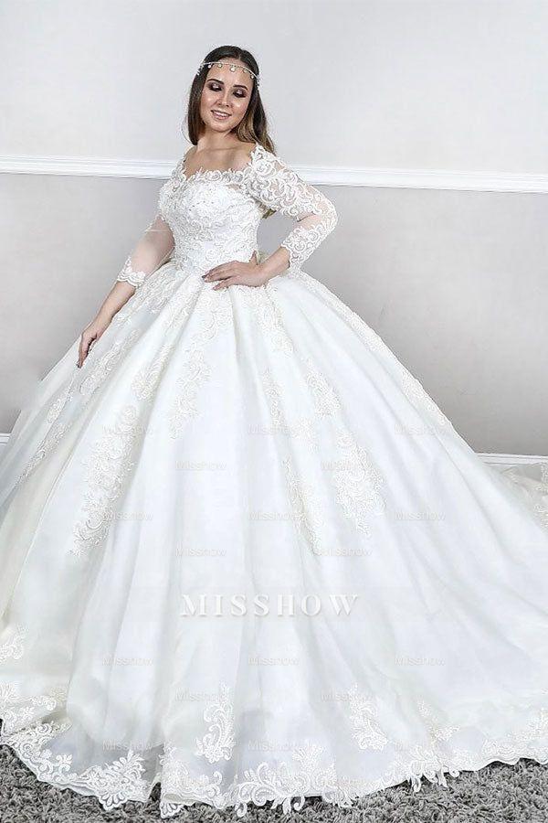 Long Sleeves Lace Square neck puffy Princess Wedding Dress