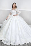 Long Sleeves Lace Square neck puffy Princess Wedding Dress