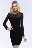 Looking for Prom Dresses,Homecoming Dresses in Stretch Satin, Column style, and Gorgeous  work  MISSHOW has all covered on this elegant Long Sleeves Sheer Neckline Sheath Plus Size Short Black Homecoming Dresses.