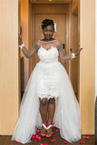 Long Sleeves Sheer Tulle Wedding Dress Lace Overskirt Bridal Wears