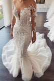 Long Sleeves V-Neck Lace Mermaid Wedding Dress On Sale