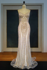Looking for Realdressphotos in Sequined, Mermaid style, and Gorgeous Sequined work  MISSHOW has all covered on this elegant Long Spaghetti Mermaid Sweetheart Champagne Sequined Prom Dresses.